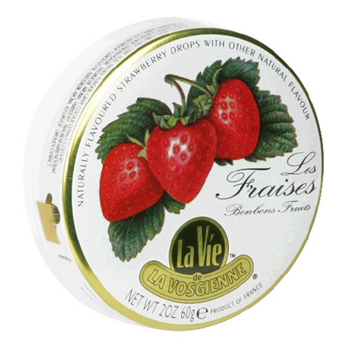 La Vie De La Vosgienne Strawberry Hard Candy, 2 ounce Tins (Pack of 10) logo