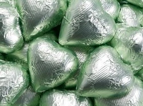 Leaf Green Foiled Milk Chocolate Hearts 1lb Bag logo