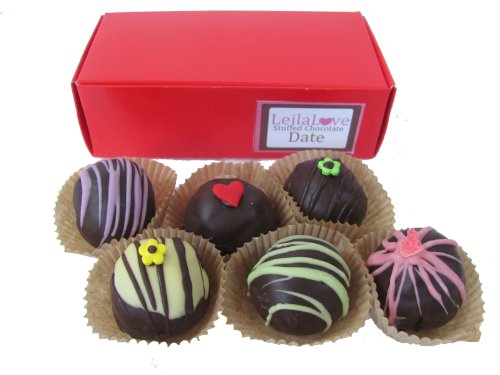 Leilalove 6 Dates Stuffed With Toasted Macadamia, Hazelnut & Walnuts Dipped In Chocolate Beautifully Packaged logo