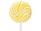 Lemon Squiggly Pops Petite Yellow & White Swirled Lollipops 48 Piece Box logo