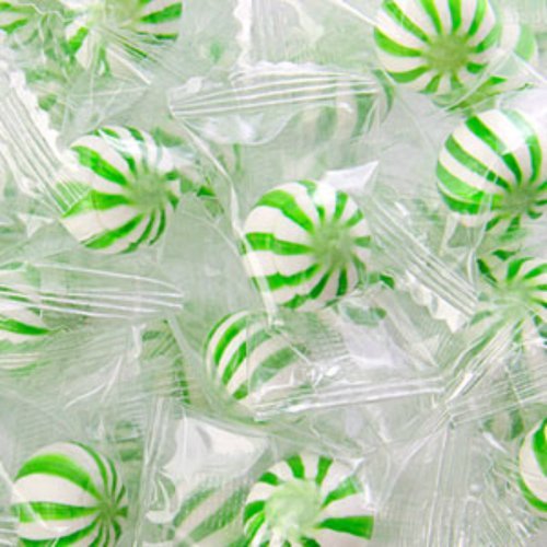 Lime Petite Sassy Spheres Green & White Striped Candy Balls 1lb Bag logo