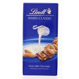 Lindt Swiss Classic Whole Almond Milk Chocolate 100g. logo