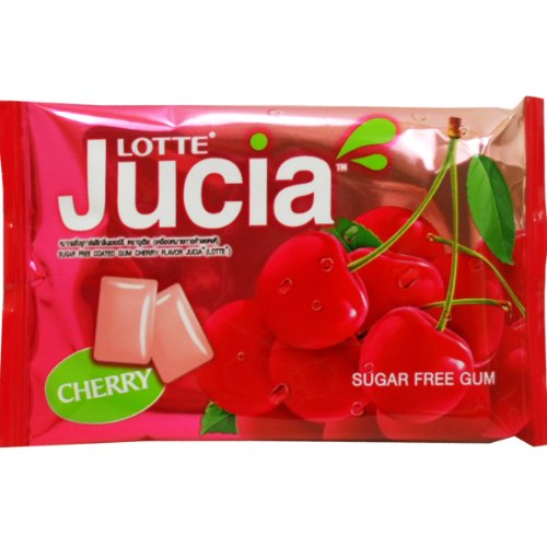 Lotte Jucia Chewing Gum Cherry Flavor Sugar Free Dental Health Net Wt 12g (8 Pellets) X 10 Bags logo