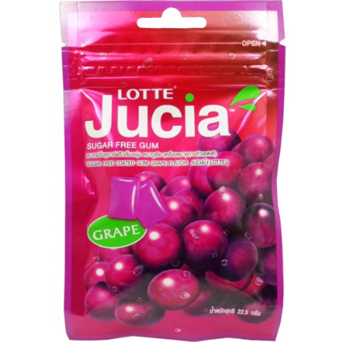 Lotte Jucia Chewing Gum Grape Flavor Sugar Free Dental Health Net Wt 22.5 G (15 Pellets) X 2 Bags logo