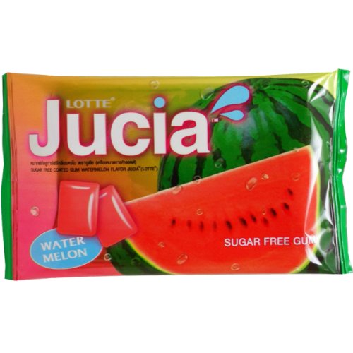 Lotte Jucia Chewing Gum Watermelon Flavor Sugar Free Dental Health Net Wt 12g (8 Pellets) X 10 Bags logo