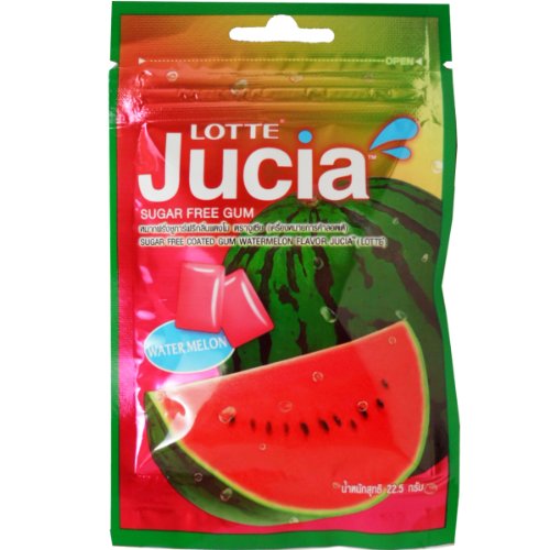 Lotte Jucia Chewing Gum Watermelon Flavor Sugar Free Dental Health Net Wt 22.5g (15 Pellets) X 10 Bags logo