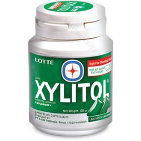 Lotte Xylitol Sugar Free Chewing Gum Lime Mint 61g. Made Thailand logo