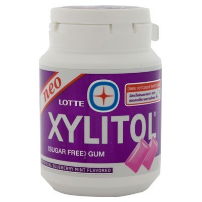 Lotte Xylitol Sugar Free Gum Bottle 61g. (Pack of 2) (blueberrymint) logo