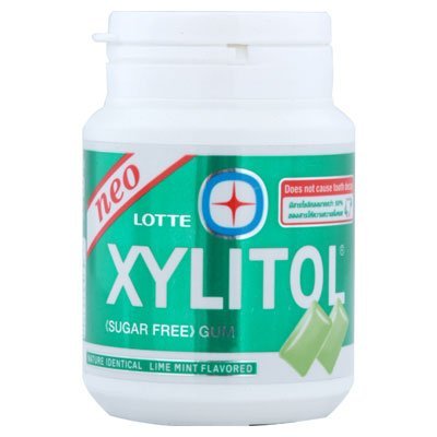 Lotte Xylitol Sugar Free Gum Bottle 61g. (Pack of 2) (limemint) logo