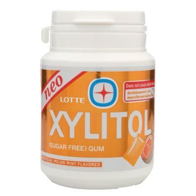 Lotte Xylitol Sugar Free Gum Bottle 61g. (Pack of 2) (melon Mint) logo