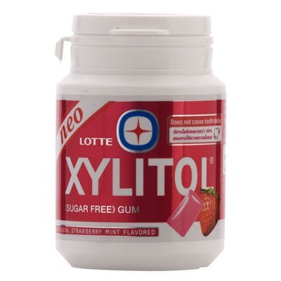 Lotte Xylitol Sugar Free Gum Bottle 61g. (Pack of 2) (strawberry Mint) logo