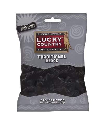 Lucky Country Licorice, Black, 6 ounce Bags (Pack of 12) logo