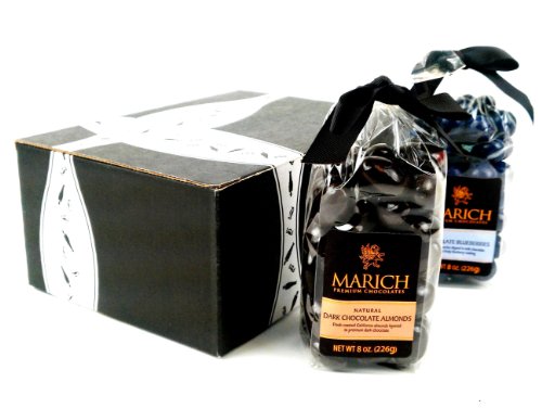 Marich Chocolate Berryblues & Dark Chocolate Almonds, 8 Oz Bags In A Gift Box (Pack of 2) logo