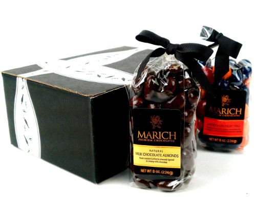 Marich Chocolate Fruit Medley & Milk Chocolate Almonds, 8 Oz Bags In A Gift Box (Pack of 2) logo