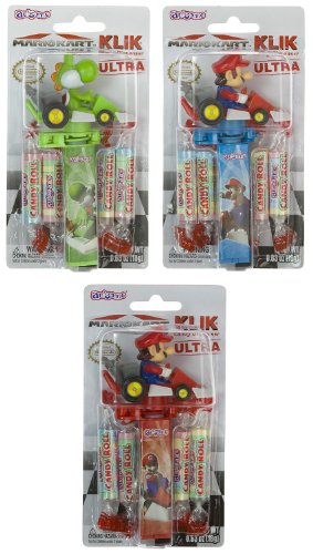 Mario (red Handles), Mario (blue Handle), Yoshi: Mario Kart Klik Candy 3-dispenser Ultra Pack [ha-icsh] logo