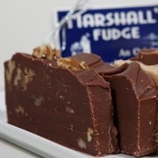 Marshall’s Mackinac Island Fudge Two Slice Assortment Gift Box (1 Pound) Plain Chocolate, Chocolate English Walnut logo