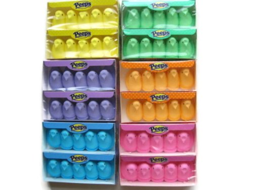 Marshmallow Peeps Chicks Set Of 6 Boxes – 1 (10 Count) Box Of Each Color Pink Yellow Blue Green Orange Purple logo