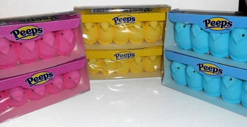 Marshmallow Peeps Variety Chicks – 3 Packs Of 10 Ct Trays – 1 Of Each Color Pink, Blue & Yellow logo