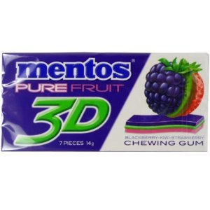 Mentos Chewing Gum Pure Fruit 3d Blackberry Kiwi Strawberry Flavor 14 G (7 Pieces) X 3 Boxes logo