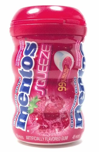 Mentos Chewing Gum Strawberry Squeeze No Sugar Added 99% Real Fruit Filling 45 Pieces (4 Packs) logo