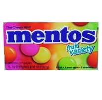 Mentos Chewy Mints, Fruit Variety, 1.32 Oz, 15-count: 3-green Apple, 3-fruit & 3-strawberry (Pack of 4) logo