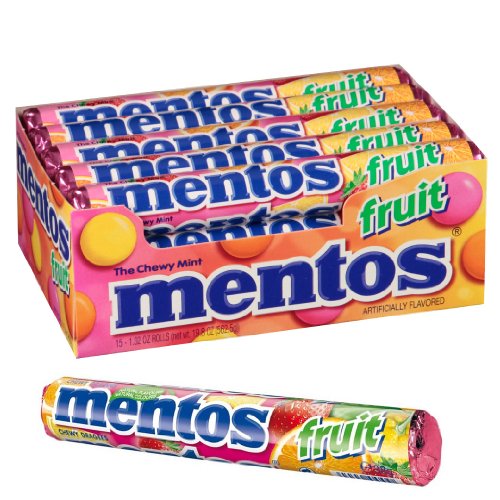 Mentos The Chewy Mint Candy Fruit Flavor 1.32oz Rolls – 15 Rolls logo