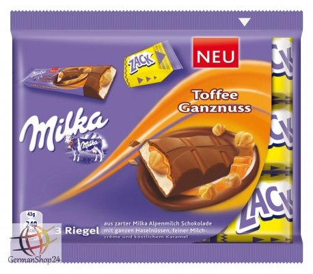 Milka Chocolate Bar Toffee Whole Nut, 3-pack logo