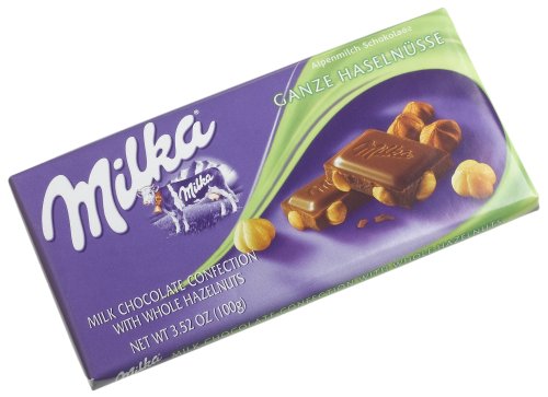 Milka Milk Chocolate With Whole Hazelnuts, 3.52 ounce Bars (Pack of 10) logo