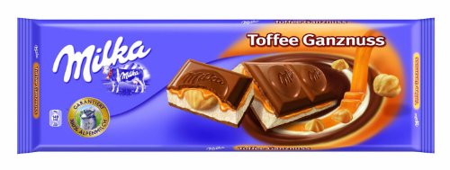 Milka Toffee Whole Nut Alpine Milk Chocolate Bar 300g logo