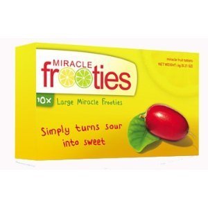 Miracle Berry Fruit Tablets:ten Tablets Yellow Box Miracle Fruit Frooties Miraculin Tablets Large Size Tabs 10 600mg Per Tablet logo