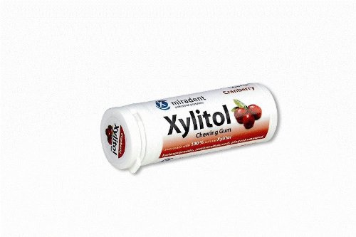 Miradent 100% Xylitol Dental Health Chewing Gum (cranberry Flavor / 12 Tubes Of 30 Pieces Each) logo