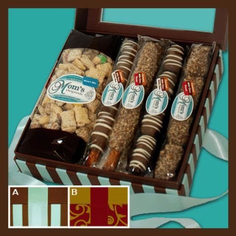 Moms Originals Gfb-momassort-da Moms Assortment – Gourmet Gift Box – Dark Chocolate – Chocolate-aqua Stripes Gift Box logo