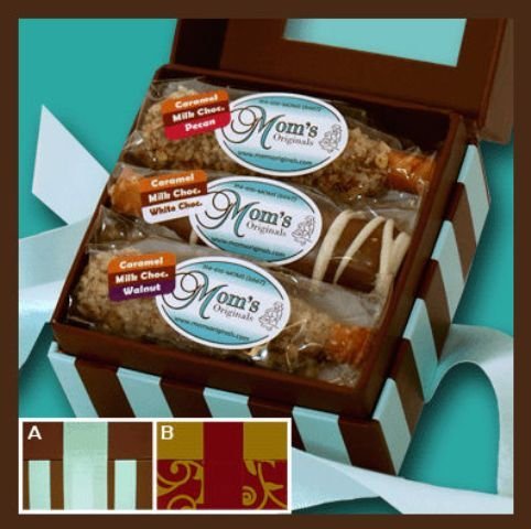 Moms Originals Gfb-p-6-va 6pc Gourmet Sampler Gift Box – Variety Of Milk and Dark Chocolate – Chocolate-aqua Stripes Gift Box logo