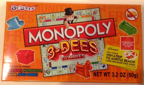 Monopoly 3-dees Gummies Candy (nut Free) 3.2oz Pack logo