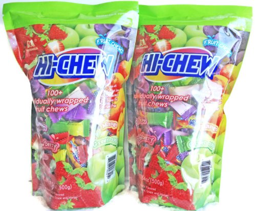 Morinaga Hi-chew 100+ Assorted Individually Wrapped Fruit Chews Grape Strawberry Mango Green Apple 17.64 Oz (Pack of 2) logo