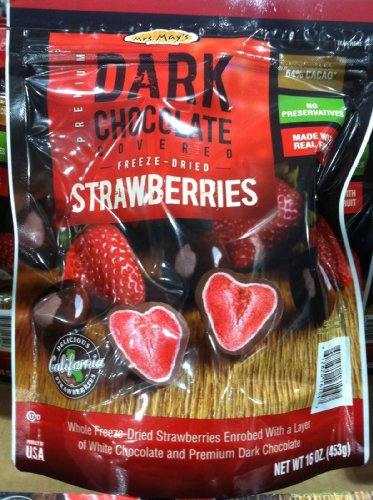 Mrs. May’s White and Dark Chocolate Covered Whole Freeze Dried Strawberries, 16 Ounce logo