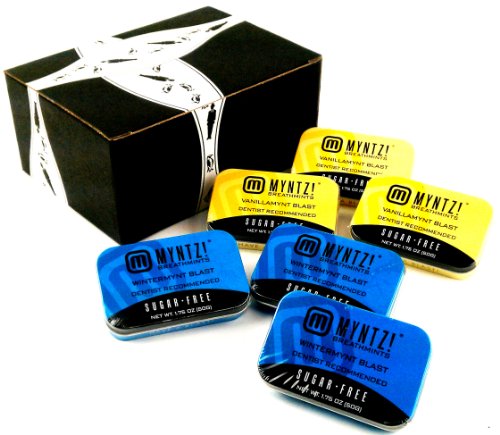 Myntz Blast Variety 3 Wintermynt and 3 Vanillamynt 1.75oz Tins In A Gift Box logo