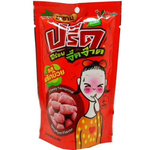 Natural Tamarind Coated Sugar Chewy Candy Snack Spicy Plum Flavor Net Wt 30 G (1.0 Oz) Preed Brand X 3 Bags logo