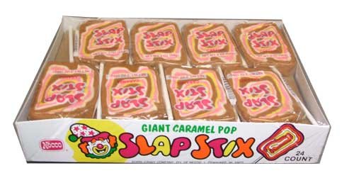 Necco Slap Stix Caramel Lollipops Twenty-four 2 Ounce Pops logo