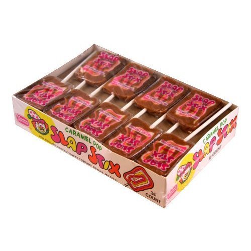 Necco Slap Stix Caramel Pop 36 Pop Box logo