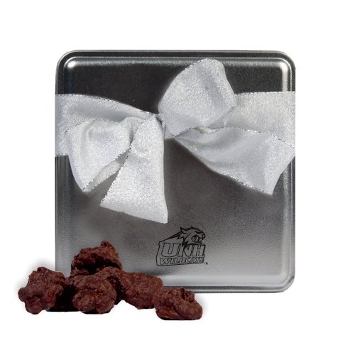 New Hampshire Decadent Chocolate Clusters Silver Medium Tin ‘unh Wildcats Engraved’ logo