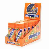 New Mentos Gum Soft Center Tropical Flavor 10 Tubes Containing 15 Pieces Each logo