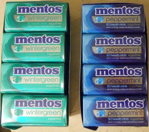 New Mentos Sugarfree Breath Mints, Wintergreen & Peppermint, 12 Of Each logo