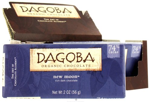 New Moon 74% Organic Dark Chocolate 2oz Each 12 Bars logo