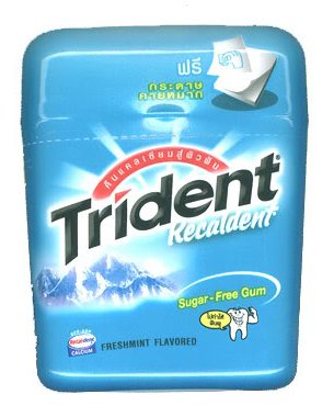 New Trident Recaldent Calcium Gum Sugar-free Freshmint Made In Thailand logo