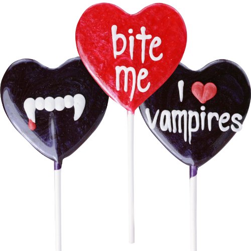 New Vampire Lollipal Candy Suckers. Assortment Of 6. Lollipops With Bite Me, I Love Vampires and Fangs! logo