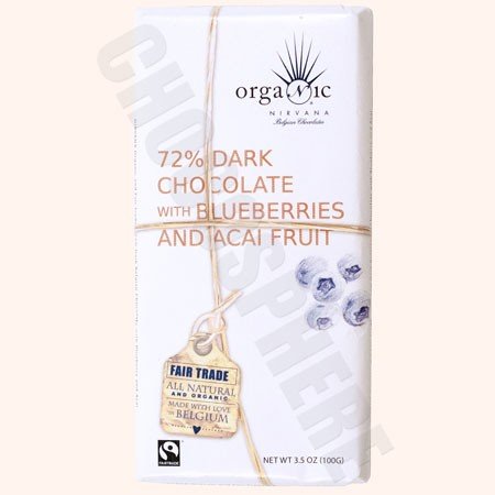 Nirvana Organic 72% Dark Chocolate Bar With Blueberries & Acai logo