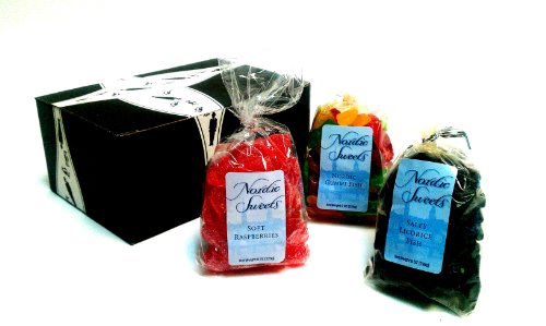 Nordic Sweets Soft Raspberries, Nordic Gummi Fish, and Salty Licorice Fish, 8 Oz Bags In A Gift Box (Pack of 3) logo