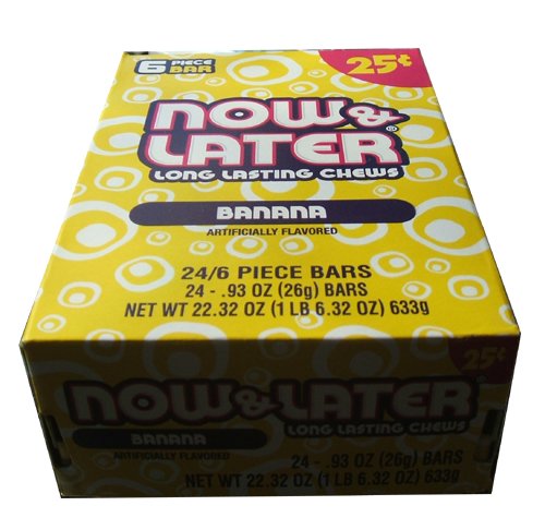 Now and Later Banana Flavored Candy Twenty Four 6-piece Bars logo