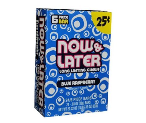 Now and Later Blue Raspberry Flavored Candy Twenty-four 6-piece Bars logo